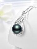 wholesale 925 Sterling Silver Teardrop Shape Tahitian Black Pearl & Cubic Zirconia Pendant Necklace for Women's s-0-2