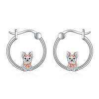 wholesale 925 Sterling Silver Yorkshire Terrier Hoop Earrings With Pink Bow Detail-Yorkie