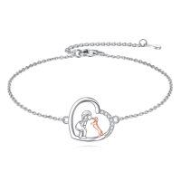 wholesale 925 Sterling Silver Heart Pendant With Girl Dog Enamel Charm Bracelet-Dachshund