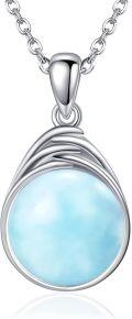 wholesale Sterling Silver Larimar Turquoise Moss Agate Rose Quartz White Opal Labradorite Lapis Lazuli Pendant Necklace-0-5