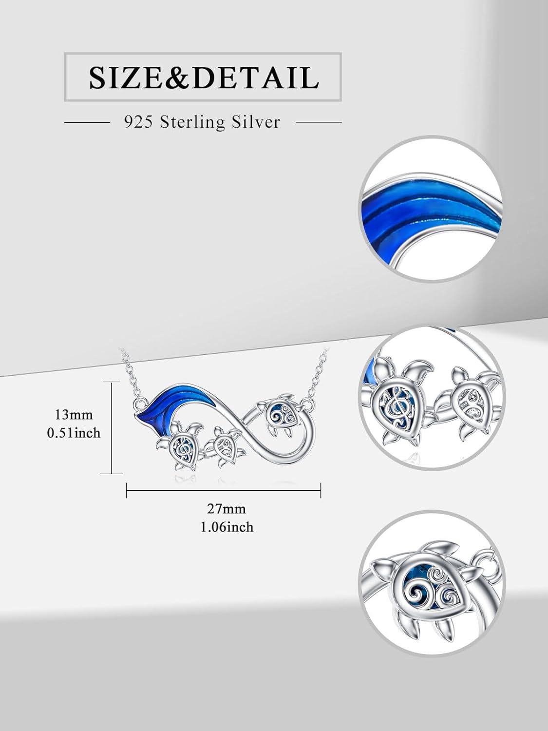 925 Sterling Silver Turtle and Wave Infinity Symbol Pendant Necklace Animal  for Women-0-1