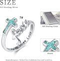 wholesale 925 Sterling Silver Turquoise Cross Ring Adjustable Faith Jesus Jewelry Gift for Women Girls-0-3