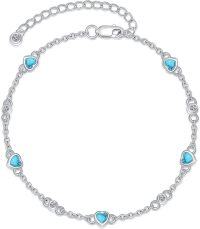 wholesale 925 Sterling Silver Turquoise Heart Beaded Ankle Bracelet for Women-Z-Heart Turquoise Bracelet 7\"-9\"