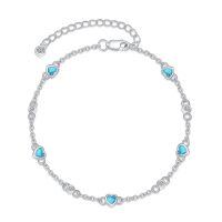 wholesale 925 Sterling Silver Blue Heart Link Bracelet With Cz-Z-Heart Turquoise Bracelet 7\"-9\"