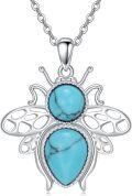 wholesale 925 Sterling Silver Turquoise Bee Pendant Necklace Bee Jewelry Gift for Women-0-0