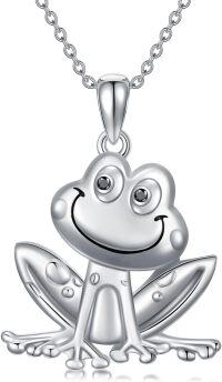 wholesale  Sterling Silver Birthstone Highland Cow Panda Fox Frog Koala Guinea Pig Elephant Necklace Gift -Frog