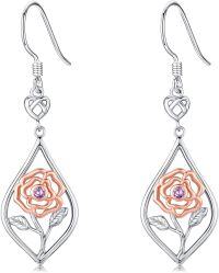 wholesale 925 Sterling Silver Rose Dangle Earrings with Birthstone Flower Jewelry for Women-June-Alexandrite