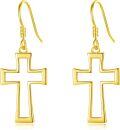 wholesale Gold 925 Sterling Silver Hypoallergenic Long Cross Dangle Earrings for Women Christian Religious Gifts-0-0