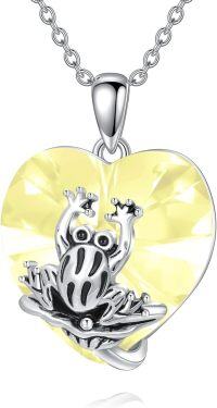wholesale 925 Sterling Silver Crystal Frog Birthstone Necklace with Heart Pendant-Frog April birthstone necklace