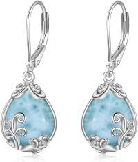 wholesale 925 Sterling Silver Larimar Drop Earring with Lever Backs-A-Larimar Filigree