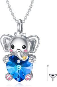 wholesale 925 Sterling Silver Blue Crystal Elephant Pet Ash Keepsake Pendant Necklace with Funnel and Spoon Set-Elephant Crystal 1