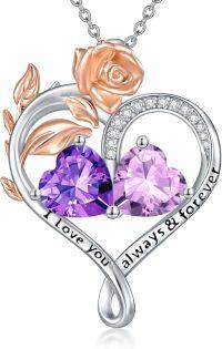 wholesale Sterling Silver Rose Quartz Heart Birthstone Necklace for Women Valentine s Day Gift-02-06-Feb-Jun Birthstones