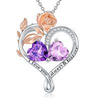 wholesale 925 Sterling Silver Rose Quartz Heart Birthstone Necklace for Women Valentine s Day Gift-02-06-Feb-Jun Birthstones