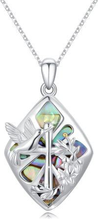 wholesale Sterling Silver Abalone Malachite Turquoise Cross Necklace for Women Men-Hummingbird Cross Necklace