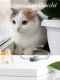 wholesale 925 Sterling Silver Black Cat Heart Charms Infinity Adjustable Bracelet for Women-0-5