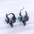 wholesale 925 Sterling Silver Black Bat Wing Drop Dangle Hoop Earrings - Gothic Halloween Christmas -0-4