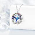 wholesale 925 Sterling Silver Blue Hummingbird Flower Pendant Necklace with Rainbow Crystals and Gold Accents-0-3
