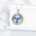 wholesale 925 Sterling Silver Blue Hummingbird Flower Pendant Necklace with Rainbow Crystals and Gold Accents-0-3
