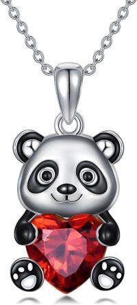 wholesale Metal Stone Panda Heart Pendant Necklace Women s Gift-January