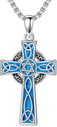 wholesale 925 Sterling Silver Blue Enamel Star of David Celtic Knot Cross Pendant Necklace-Star of David