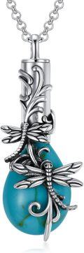 wholesale 925 Sterling Silver Turquoise Dragonfly Cremation Pendant Keepsake Urn Necklace for Ashes Memory Jewelry-0-0