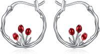 wholesale 925 Sterling Silver Red Tulip Flower Hypoallergenic Small Hoop Earrings for Women Girls-Tulip