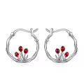 wholesale 925 Sterling Silver Red Tulip Flower Hypoallergenic Small Hoop Earrings Wholesale for Women Girls-0-0