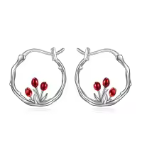 wholesale 925 Sterling Silver Red Tulip Flower Hypoallergenic Small Hoop Earrings Wholesale for Women Girls-Tulip