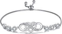 wholesale 925 Sterling Silver & Hypoallergenic Nana Bracelet with Infinity Heart Charm - Adjustable 7.2in Chain, Gift Box-Nana