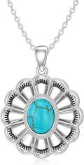 wholesale 925 Sterling Silver Oval Natural Turquoise Flower Pendant Necklace 45cm Chain-0-0