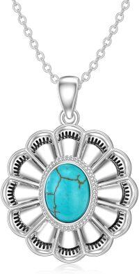 wholesale 925 Sterling Silver Oval Natural Turquoise Flower Pendant Necklace 45cm Chain-02-Oval Turquoise