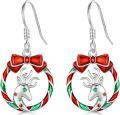 wholesale 925 Sterling Silver Metal Christmas Wreath Bow Reindeer Drop Earrings for Women-0-0