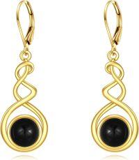 wholesale Sterling Silver Spiral Dangle Earrings with Black Onyx Peridot Pink Cat Eye Lapis Lazuli Turquoise Moss Agate Moonstone Amethyst Mustard Seed Leverback Jewelry Gifts for Women Teens-Onyx Leverback Earrings