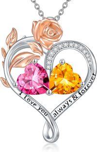 wholesale Sterling Silver Rose Quartz Heart Birthstone Necklace for Women Valentine s Day Gift-10-11-Oct-Nov Birthstones