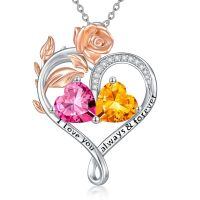 wholesale 925 Sterling Silver Rose Quartz Heart Birthstone Necklace for Women Valentine s Day Gift-10-11-Oct-Nov Birthstones