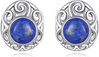 wholesale Sterling Silver Natural Stone Filigree Stud Earrings Christmas Gifts-Filigree Lapis Lazuli Earrings