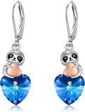 wholesale 925 Sterling Silver Blue Crystal Heart Sloth Drop Earrings-0-0