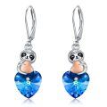 wholesale 925 Sterling Silver Blue Crystal Heart Sloth Drop Earrings-0-0