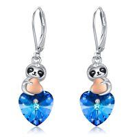 wholesale 925 Sterling Silver Blue Crystal Heart Sloth Drop Earrings-Sloth #1