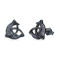 wholesale 925 Sterling Silver Triquetra Stud Earrings - Celtic Knot Design  for Her-D-Black