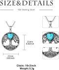 wholesale 925 Sterling Silver Heart-Shaped Turquoise Stone Tree of Life Pendant Necklace for Women-0-2