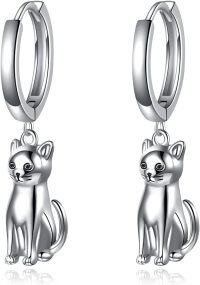 wholesale 925 Sterling Silver Cat Dangle Hoop Earrings Gift for Women Girls-Cat earrings