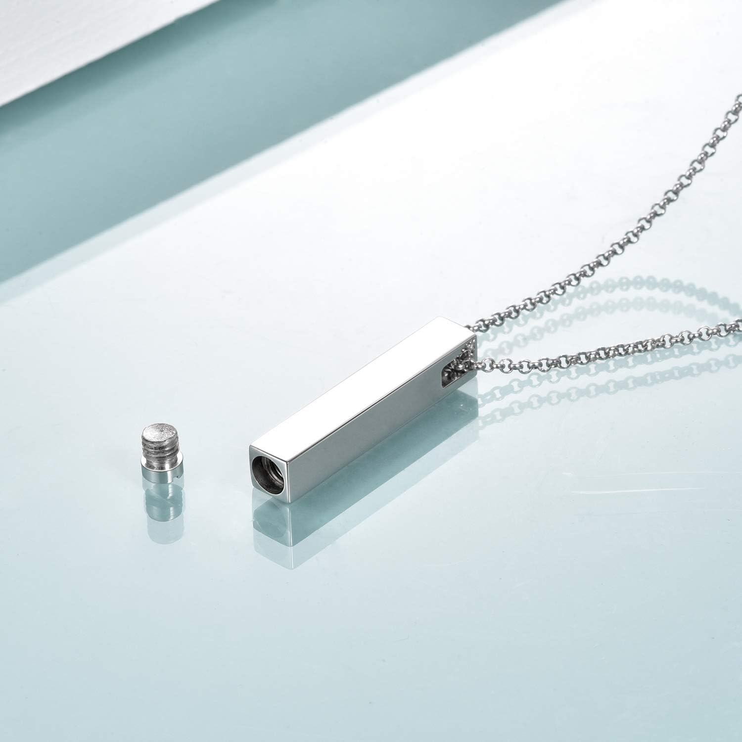 Stainless Steel Cylinder Shape Keepsake Jewelry with Funnel and Screwdriver Set - 925 Sterling Silver 3D Vertical Bar Urn Necklace for Ashes Simple Cremation Memorial Pendant-0-4