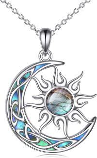 wholesale Sterling Silver Sun Moon Necklace w Blue Opal White Opal Abalone Labradorite Moonstone Gift for Teen Girls-labradorite sun