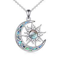 wholesale 925 Sterling Silver Sun & Moon Pendant with Blue and White Opals Labradorite Stone - Perfect Gift for Teenage Girls-labradorite sun