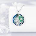 wholesale 925 Sterling Silver Palm Tree Dolphins Pendant Necklace with Blue Crystal and Green Enamel-0-1