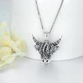 wholesale 925 Sterling Silver Highland Cow Head Pendant Necklace with Box Chain - Gifts for Men & Women-0-3