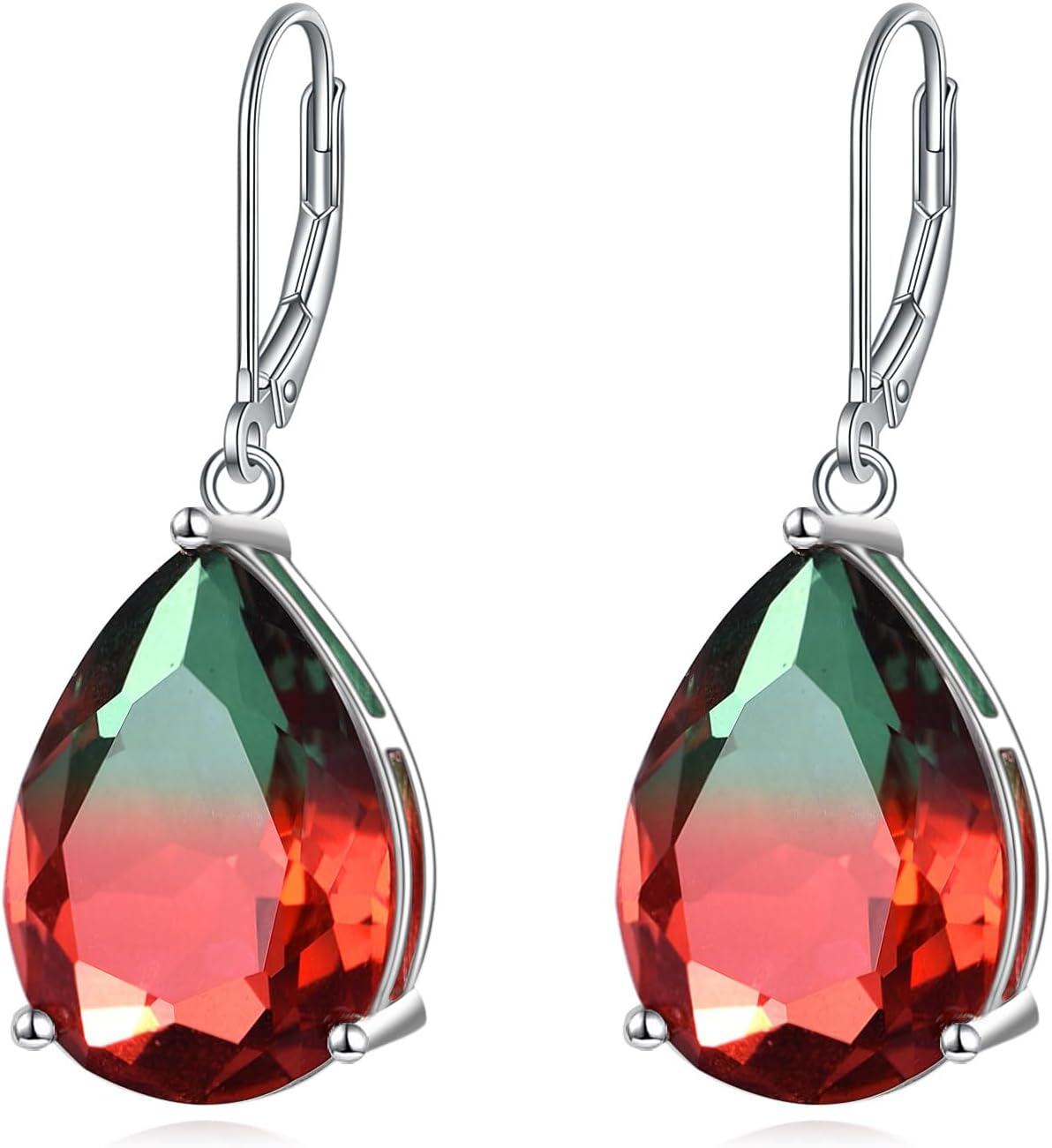 Sterling Silver Moonstone Dangle Drop Earrings Leverback Jewelry-C-watermelon tourmaline