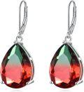 wholesale 925 Sterling Silver Red Green Gradient Teardrop Moonstone Leverback Earrings Jewelry-0-0