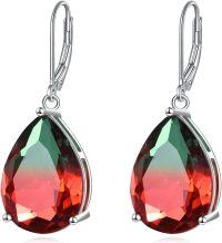 wholesale 925 Sterling Silver Red Green Gradient Teardrop Moonstone Leverback Earrings Jewelry-C-watermelon tourmaline